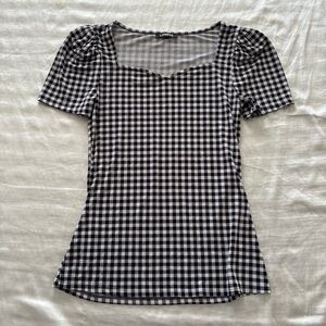 Express Black and White Gingham Square-Neck Tee